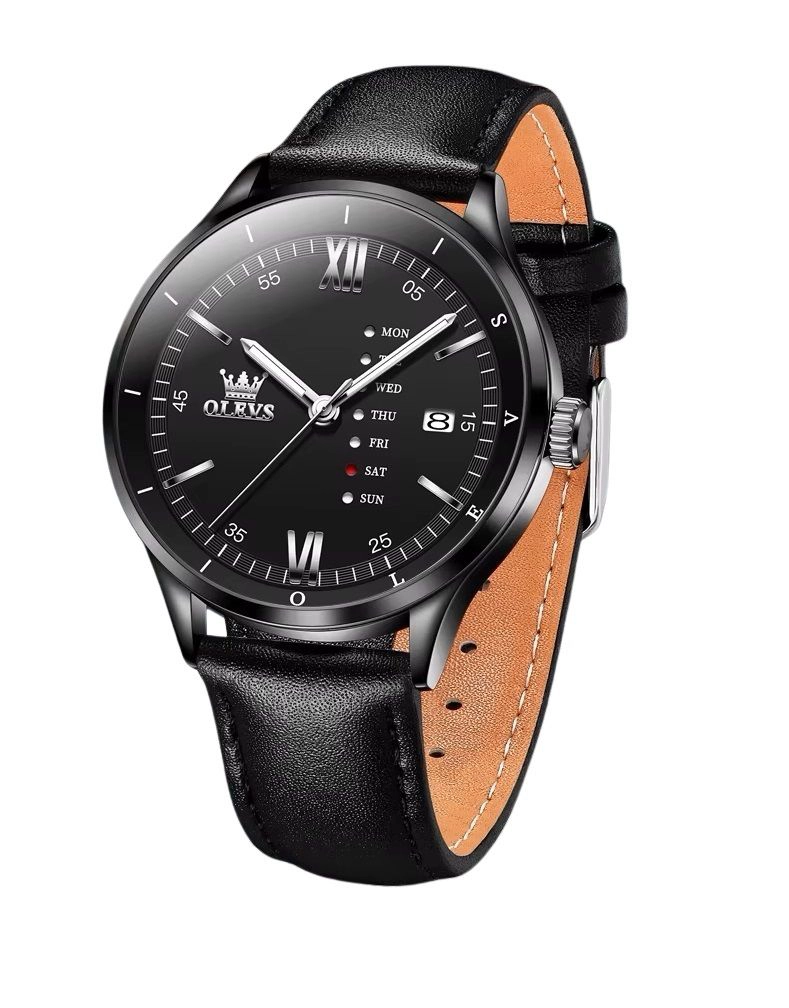 RELOJ DE HOMBRE ELEGANTE CON CORREA DE CUERO CALENDARIO COMPLETO - 4