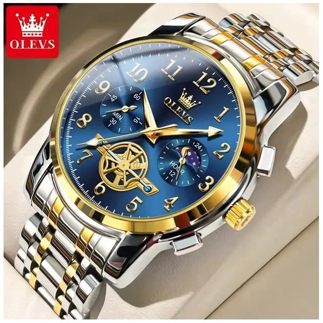 RELOJ CRONOGRAFO DE LUJO HOMBRE FASE LUNAR CUARZO JAPONE S 30ATM - 2