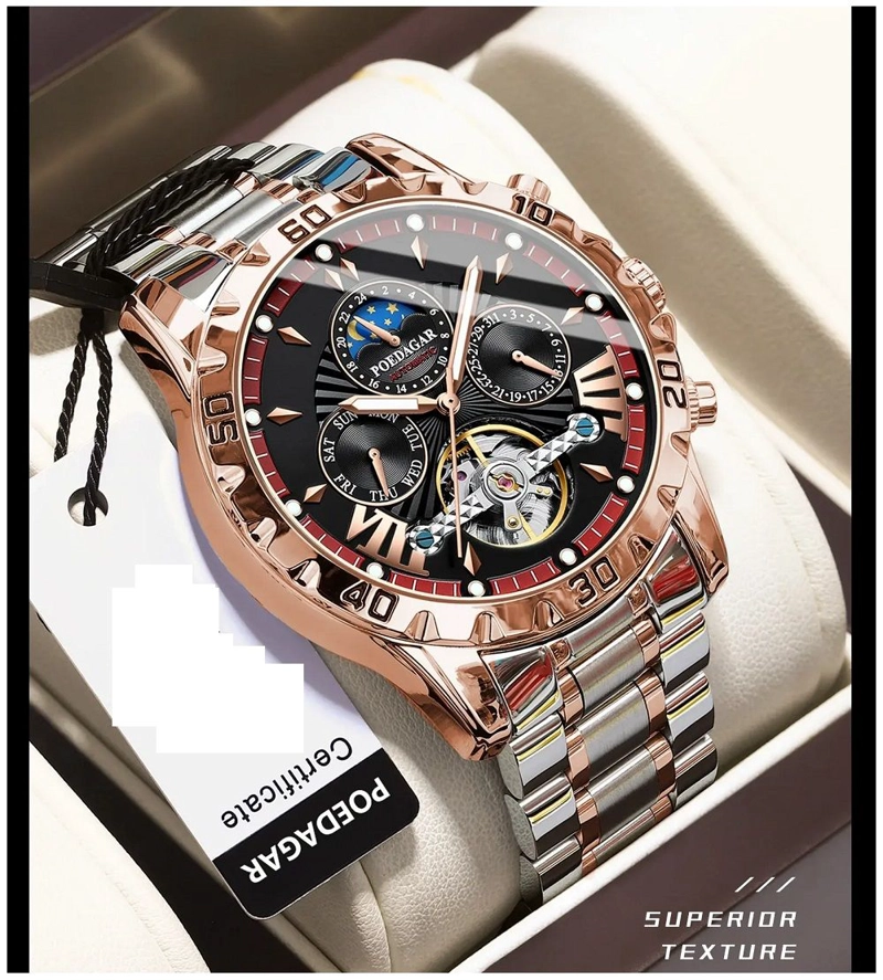 RELOJ MECANICO AUTOMATICO DE LUJO PARA HOMBRE RESISTENCIA AL AGUA 3ATM - 2