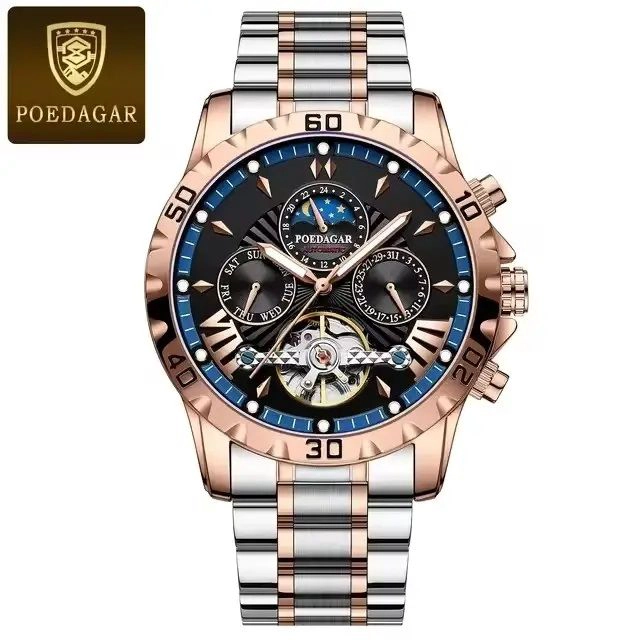 RELOJ MECANICO AUTOMATICO DE LUJO PARA HOMBRE RESISTENCIA AL AGUA 3ATM - 4