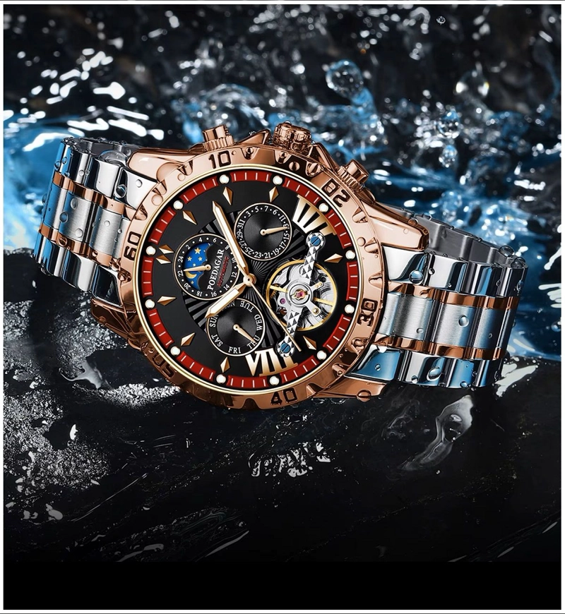 RELOJ MECANICO AUTOMATICO DE LUJO PARA HOMBRE RESISTENCIA AL AGUA 3ATM - 7