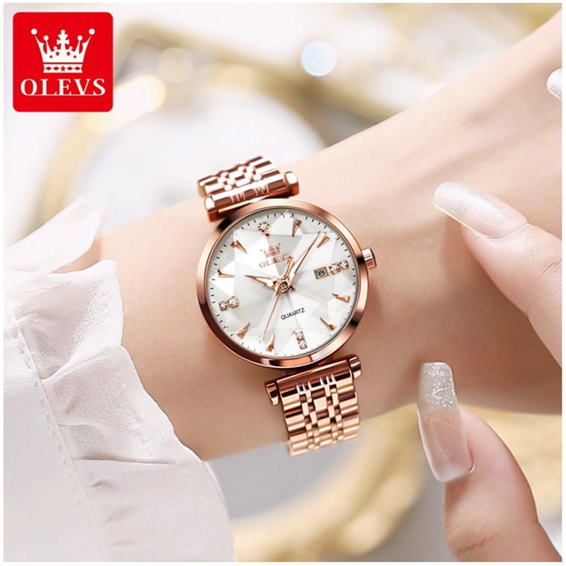 RELOJ DE LUJO PARA MUJER CON ESFERA BLANCA CLASICA PULIDA CRISTALES - 1