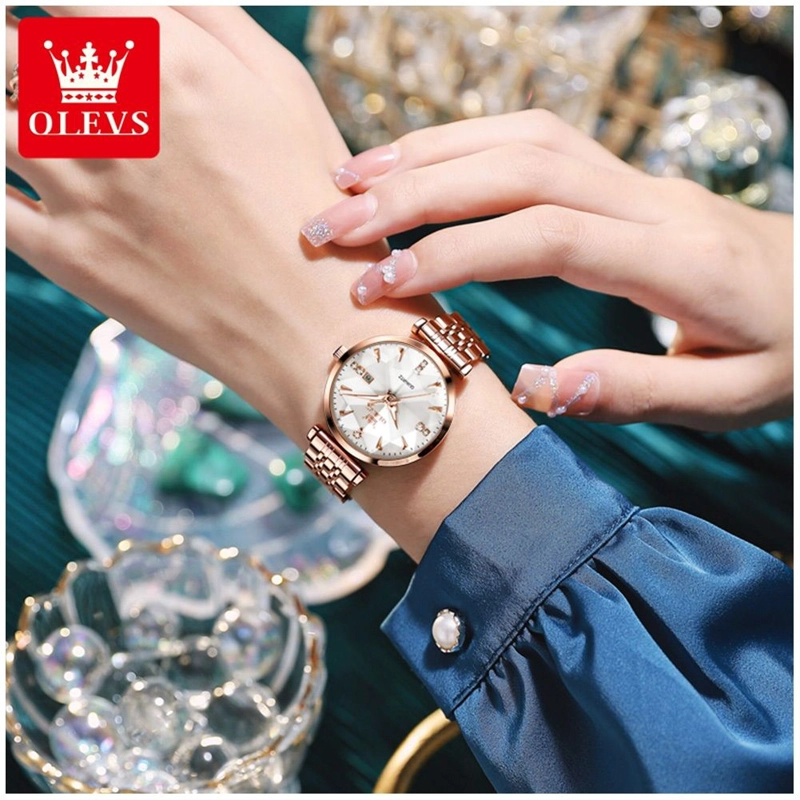RELOJ DE LUJO PARA MUJER CON ESFERA BLANCA CLASICA PULIDA CRISTALES - 6