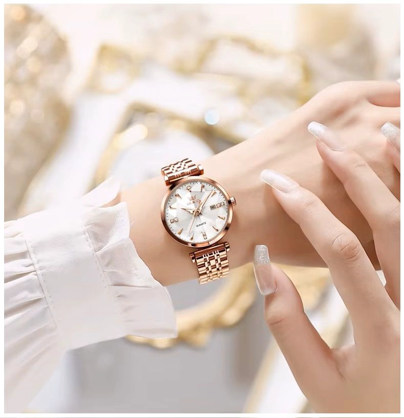 RELOJ DE LUJO PARA MUJER CON ESFERA BLANCA CLASICA PULIDA CRISTALES - 7