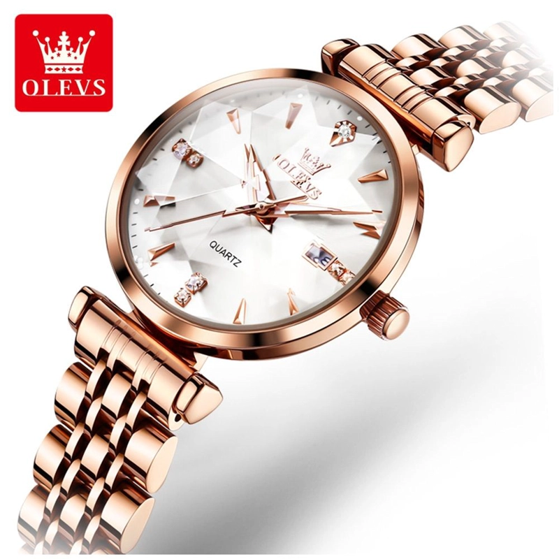 RELOJ DE LUJO PARA MUJER CON ESFERA BLANCA CLASICA PULIDA CRISTALES - 8