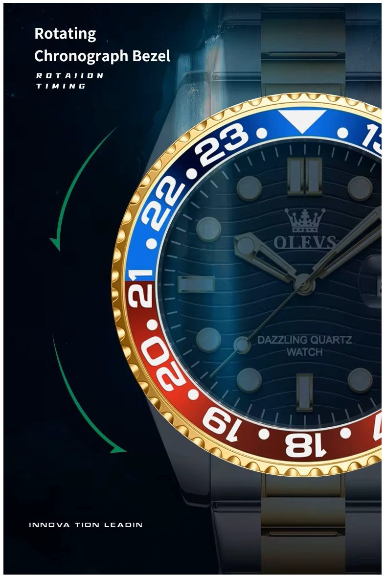 RELOJ DE PULSERA HOMBRE DEPORTIVO Y DE LUJO BISEL ROJO Y AZUL - 3