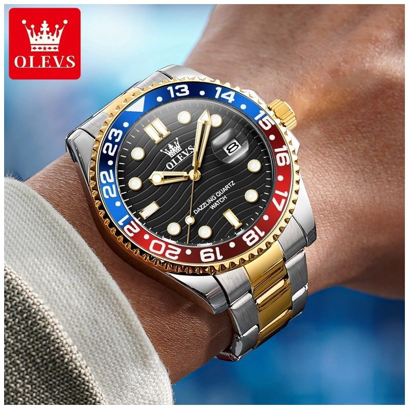 RELOJ DE PULSERA HOMBRE DEPORTIVO Y DE LUJO BISEL ROJO Y AZUL - 4