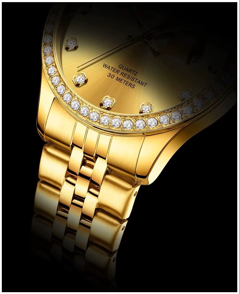 RELOJ DE LUJO PARA HOMBRE ACABADO DORADO BRILLANTE CON CRISTALES - 3