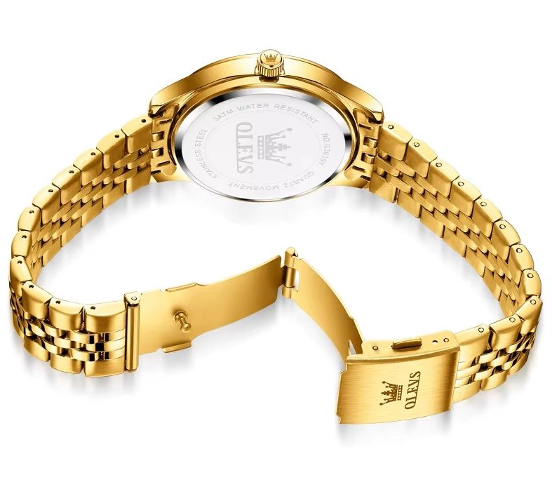 RELOJ DE LUJO PARA HOMBRE ACABADO DORADO BRILLANTE CON CRISTALES - 4