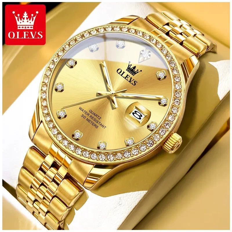 RELOJ DE LUJO PARA HOMBRE ACABADO DORADO BRILLANTE CON CRISTALES - 5