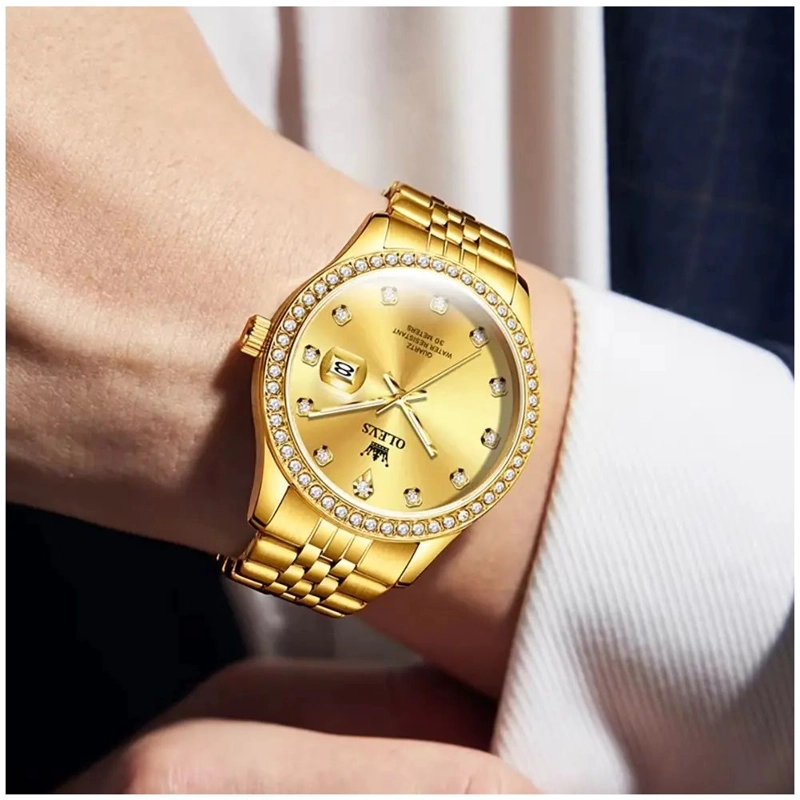RELOJ DE LUJO PARA HOMBRE ACABADO DORADO BRILLANTE CON CRISTALES - 7