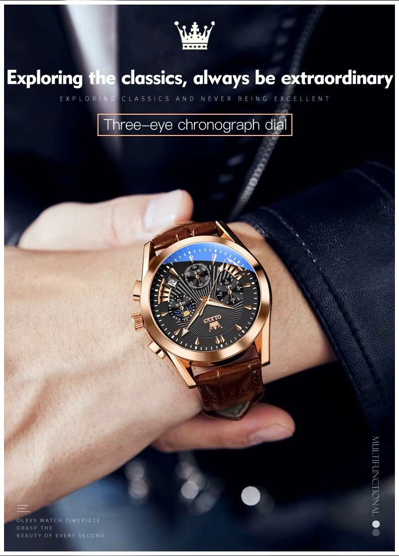 RELOJ CRONOGRAFO DE LUJO PARA HOMBRE CORREA CUERO TEXTURIZADA - 1