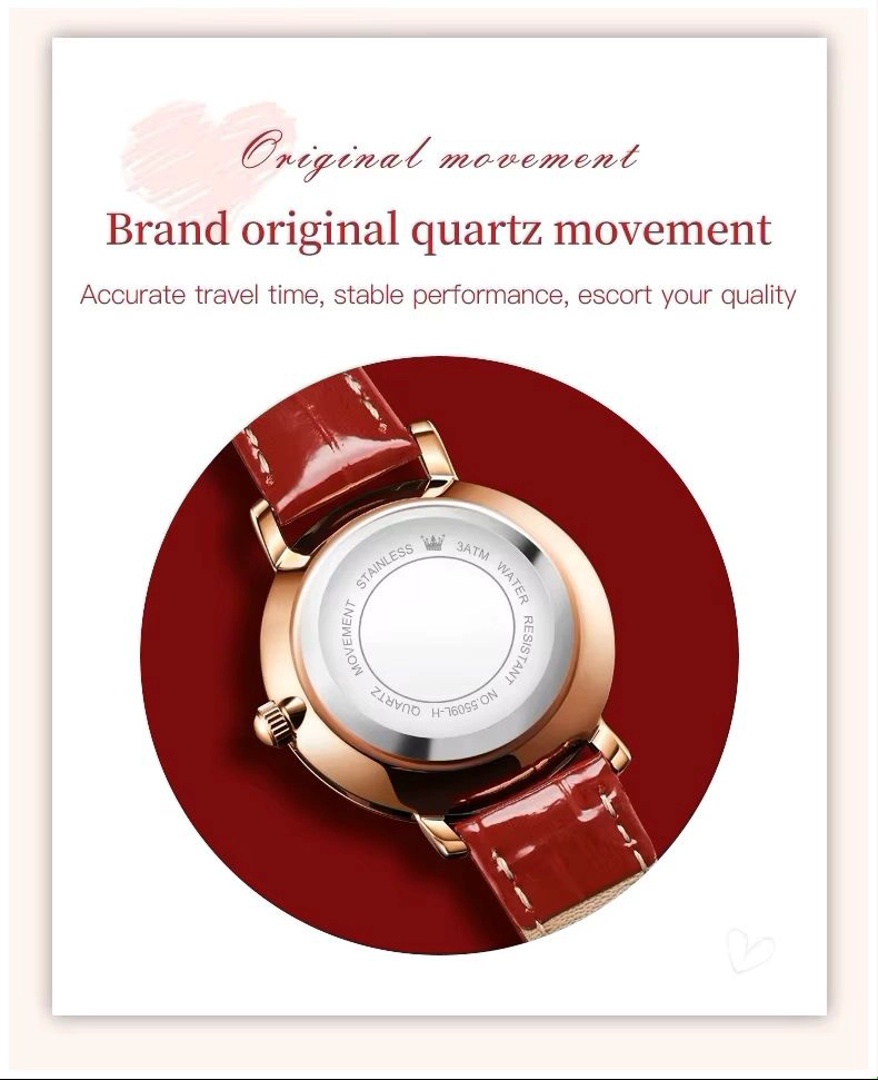 RELOJ FEMENINO DE DISEÑO ROMANTICO CON ESFERA ROJA CORREA DE CUERO - 5