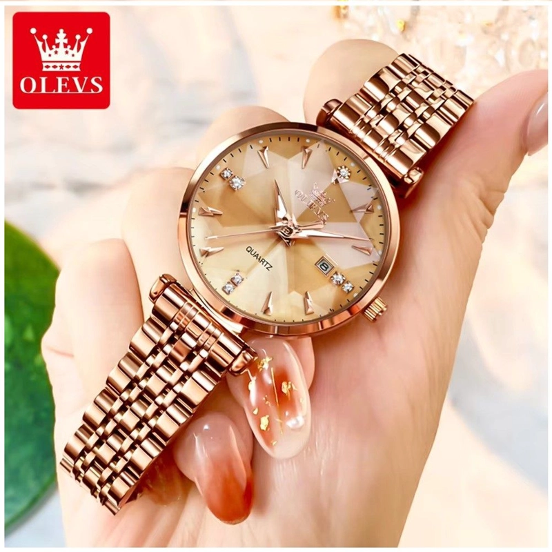 RELOJ LUJO PARA MUJER ESFERA DORADA FACETADA CRISTALES BRILLANTES - 2