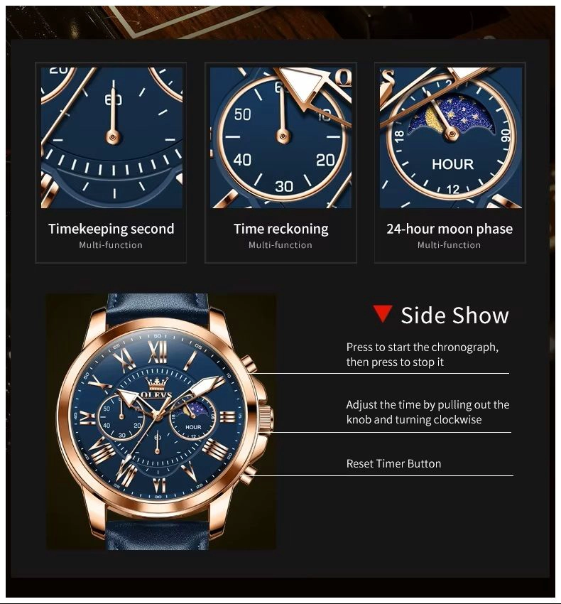 RELOJ DE LUJO PARA HOMBRE ESFERA AZUL PROFUNDO FUNCIONES INTEGRADAS - 7
