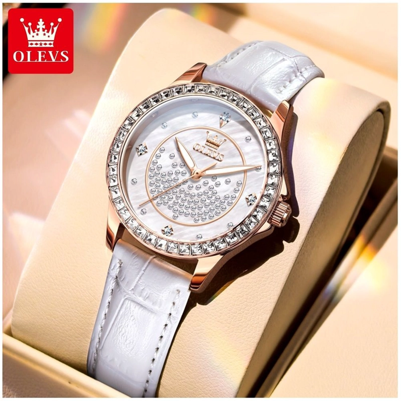 RELOJ ANALOGICO DE MUJER ELEGANTE CON CORREA BLANCA CRISTALES DECORATIVO CALENDARIO - 6
