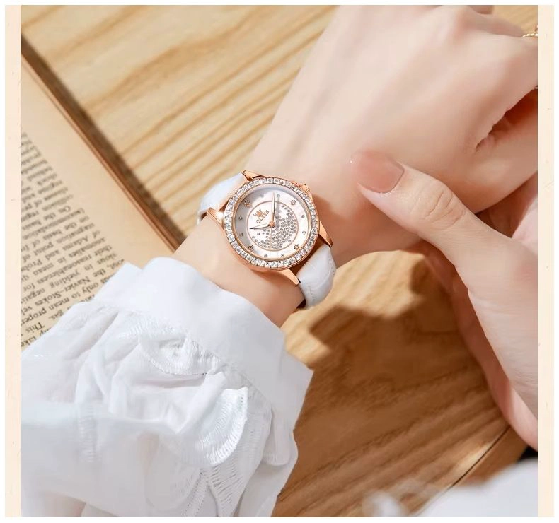 RELOJ ANALOGICO DE MUJER ELEGANTE CON CORREA BLANCA CRISTALES DECORATIVO CALENDARIO - 7