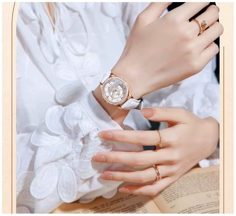 RELOJ ANALOGICO DE MUJER ELEGANTE CON CORREA BLANCA CRISTALES DECORATIVO CALENDARIO - 8