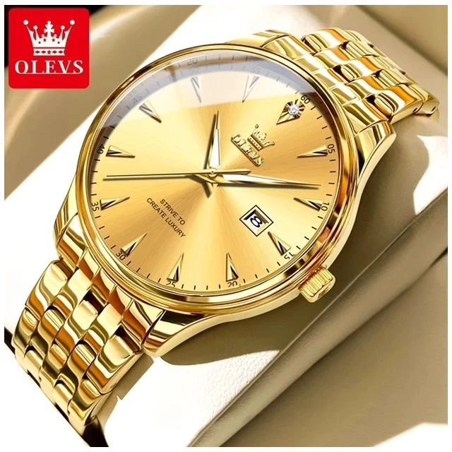 RELOJ DORADO DE LUJO HOMBRE CON CALENDARIO AUTOMATICO Y MOVIMIENTO DE CUARZO RESISTENCIA AL AGUA - 3