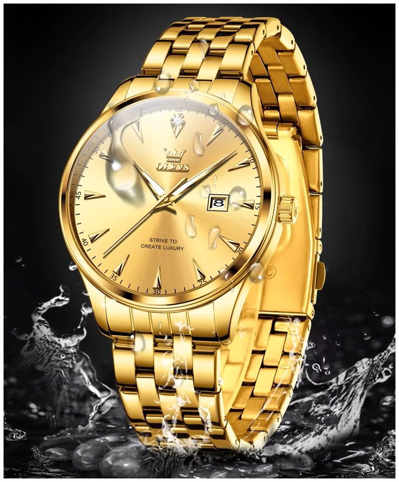 RELOJ DORADO DE LUJO HOMBRE CON CALENDARIO AUTOMATICO Y MOVIMIENTO DE CUARZO RESISTENCIA AL AGUA - 6