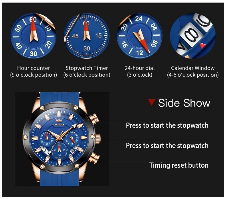 RELOJ CRONOGRAFO DEPORTIVO Y ELEGANTE PARA HOMBRE AZUL 30 METROS - 6
