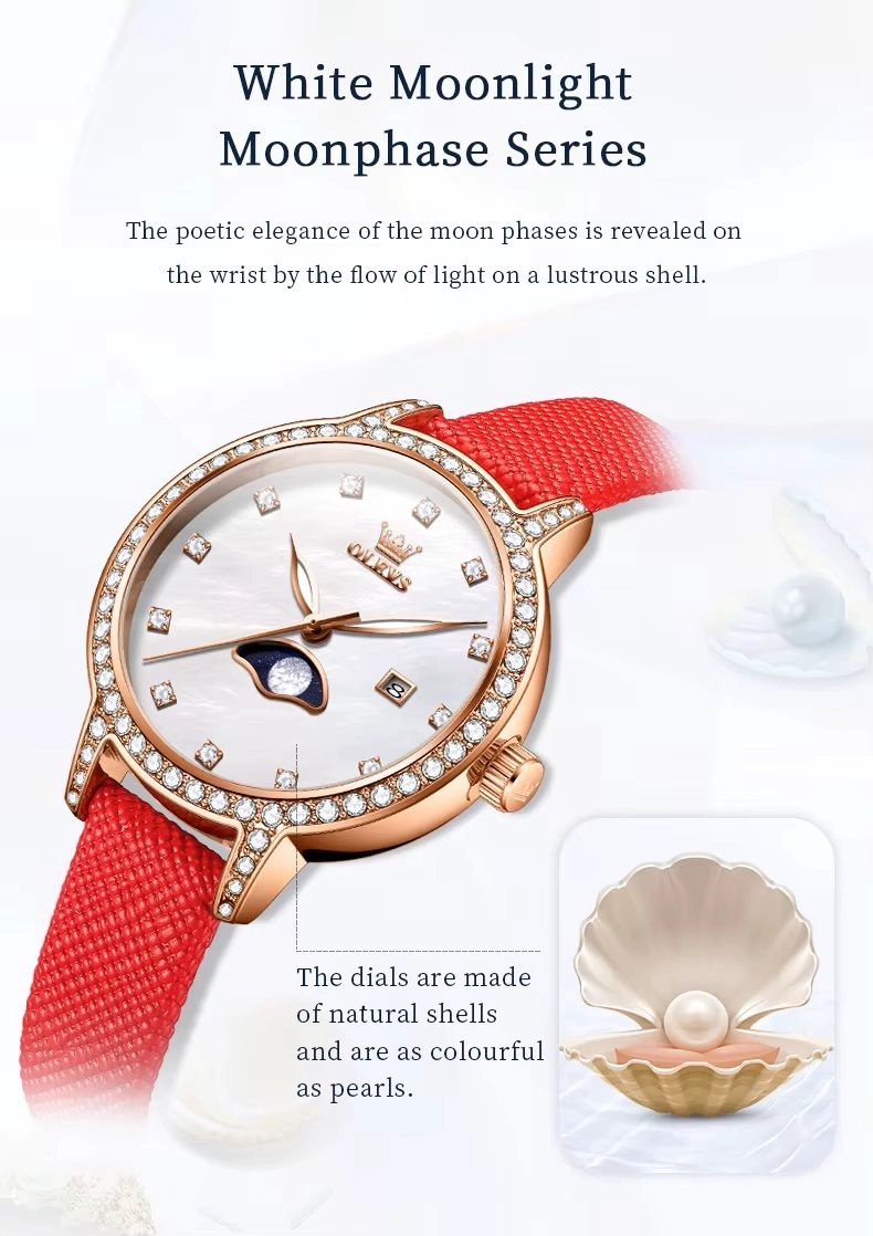 RELOJ PULSERA MUJER ELEGANTE MOVIMIENTO CUARZO Y CORREA DE CUERO ROJO - 1