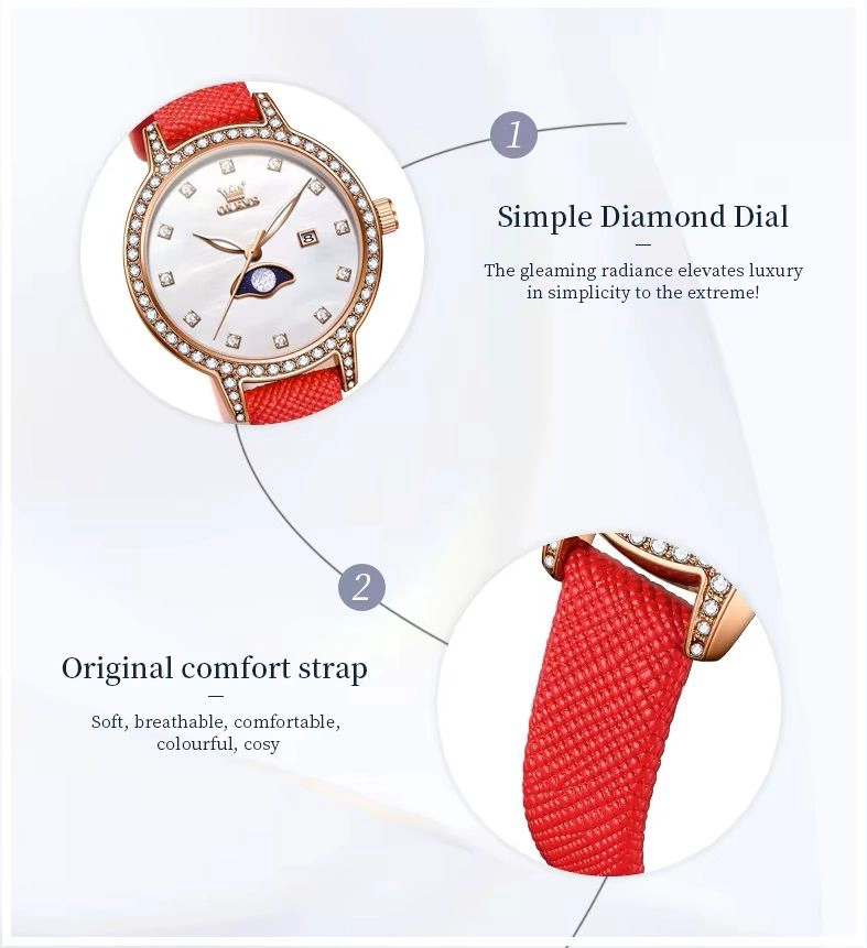 RELOJ PULSERA MUJER ELEGANTE MOVIMIENTO CUARZO Y CORREA DE CUERO ROJO - 3