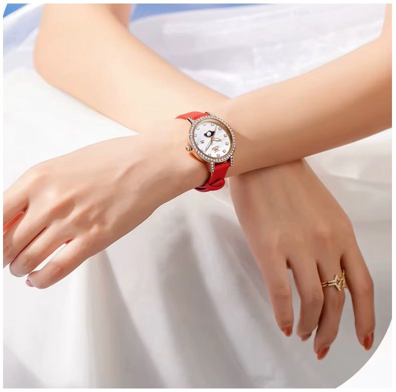 RELOJ PULSERA MUJER ELEGANTE MOVIMIENTO CUARZO Y CORREA DE CUERO ROJO - 5