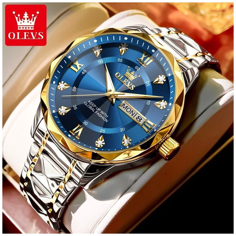 RELOJ DE PULSERA ELEGANTE DE CUARZO PARA HOMBRE ESFERA AZUL METALICA - 4
