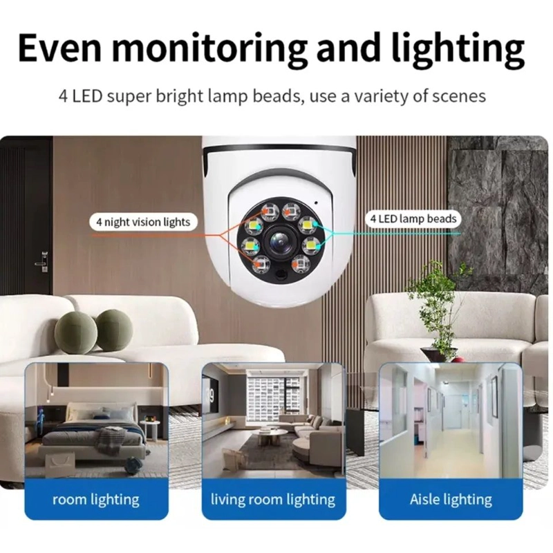 CAMARA IP 360° AMPOLLETA MOTORIZADA FULL HD DETECTOR DE HUMO ALARMA - 3