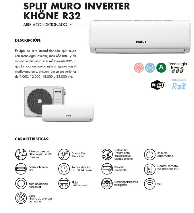 AIRE ACONDICIONADO KHONE ON OFF TIPO SPLIT INVERTER 12000 BTU - 9