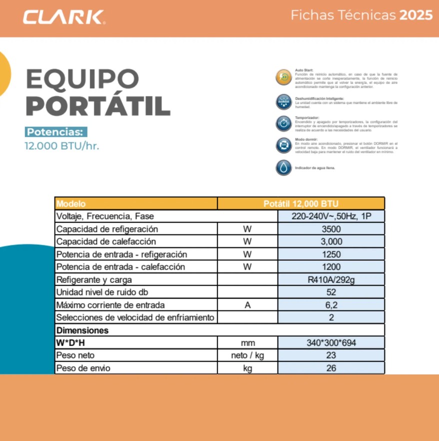 AIRE ACONDICIONADO PORTATIL 12000 BTU CLARK - 7
