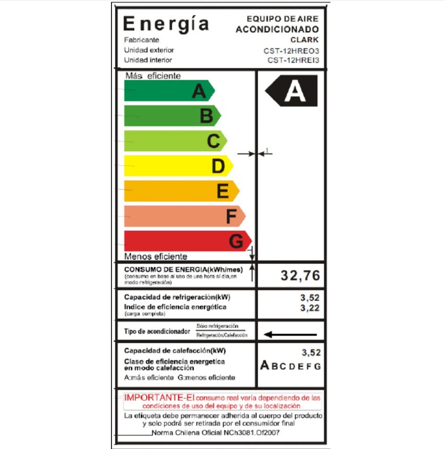 AIRE ACONDICIONADO SPLIT CLARK 12000 BTU INVERTER BLANCO - 3