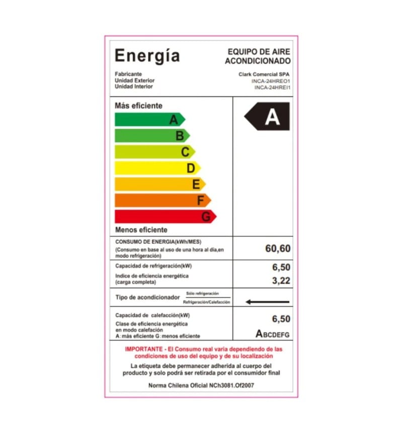 AIRE ACONDICIONADO SPLIT CLARK 24000 BTU INVERTER BLANCO - 3
