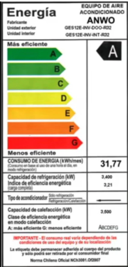 AIRE ACONDICIONADO ANWO SPLIT 12000 BTU INVERTER R32 - 6