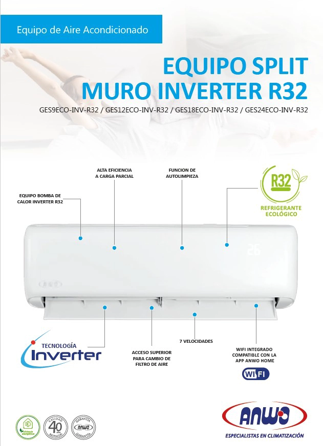AIRE ACONDICIONADO ANWO SPLIT 12000 BTU INVERTER R32 - 2