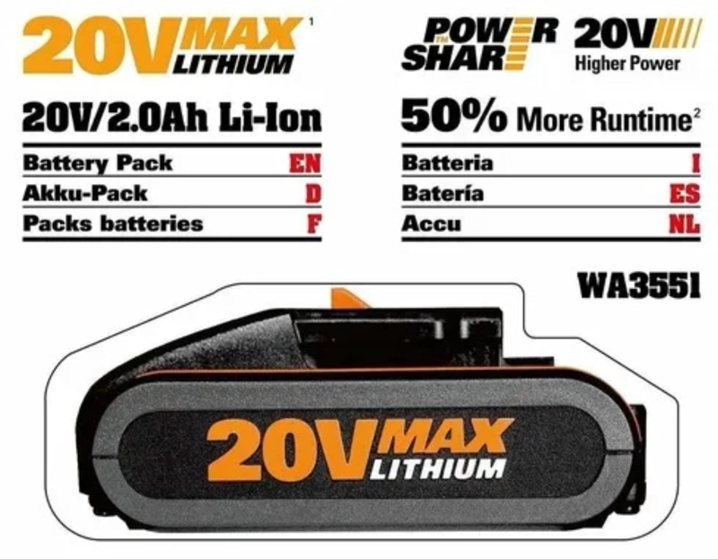 BATERIA WORX 2 AH 20V POWERSHARE - 2