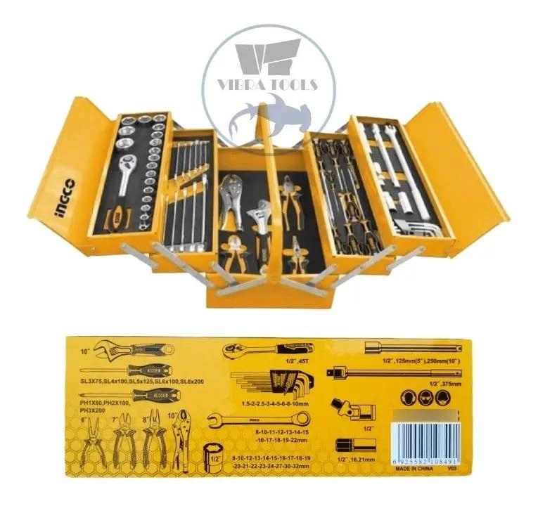 SET HERRAMIENTAS INGCO CAJA METALICA INDUSTRIAL + 59 HTAS MAN - 2