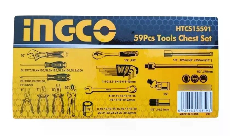 SET HERRAMIENTAS INGCO CAJA METALICA INDUSTRIAL + 59 HTAS MAN - 4