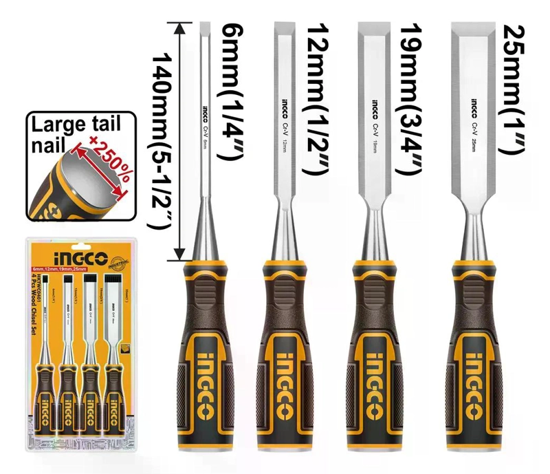 SET HERRAMIENTAS INGCO FORMONES 4 PIEZAS MADERA INDUSTRIAL - 9