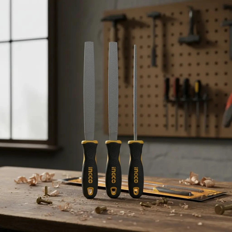 SET HERRAMIENTAS INGCO LIMAS 3 PIEZAS ESCOFINAS 8 PULG MADERA INDUSTRIAL - 2