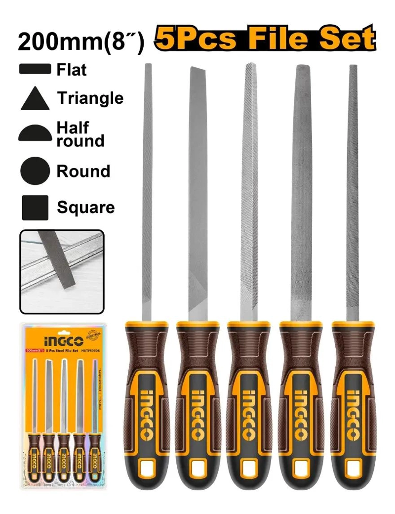SET HERRAMIENTAS INGCO LIMAS 5 PIEZAS 8 PULGADAS ACERO INDUSTRIAL - 8