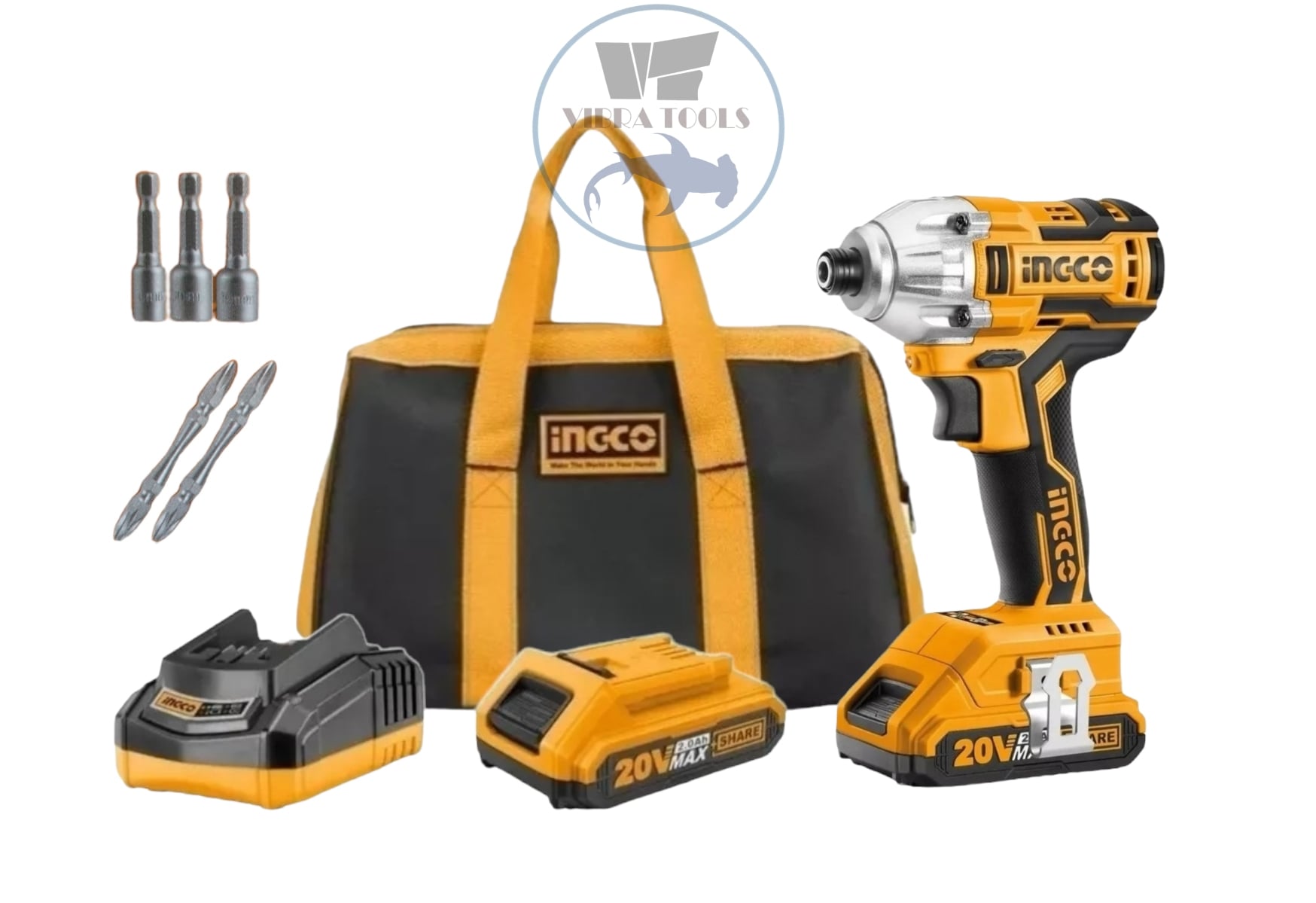 ATORNILLADOR DE IMPACTO INGCO 20V + 2 BAT 2 AH+ CARG + BOLSO - 1