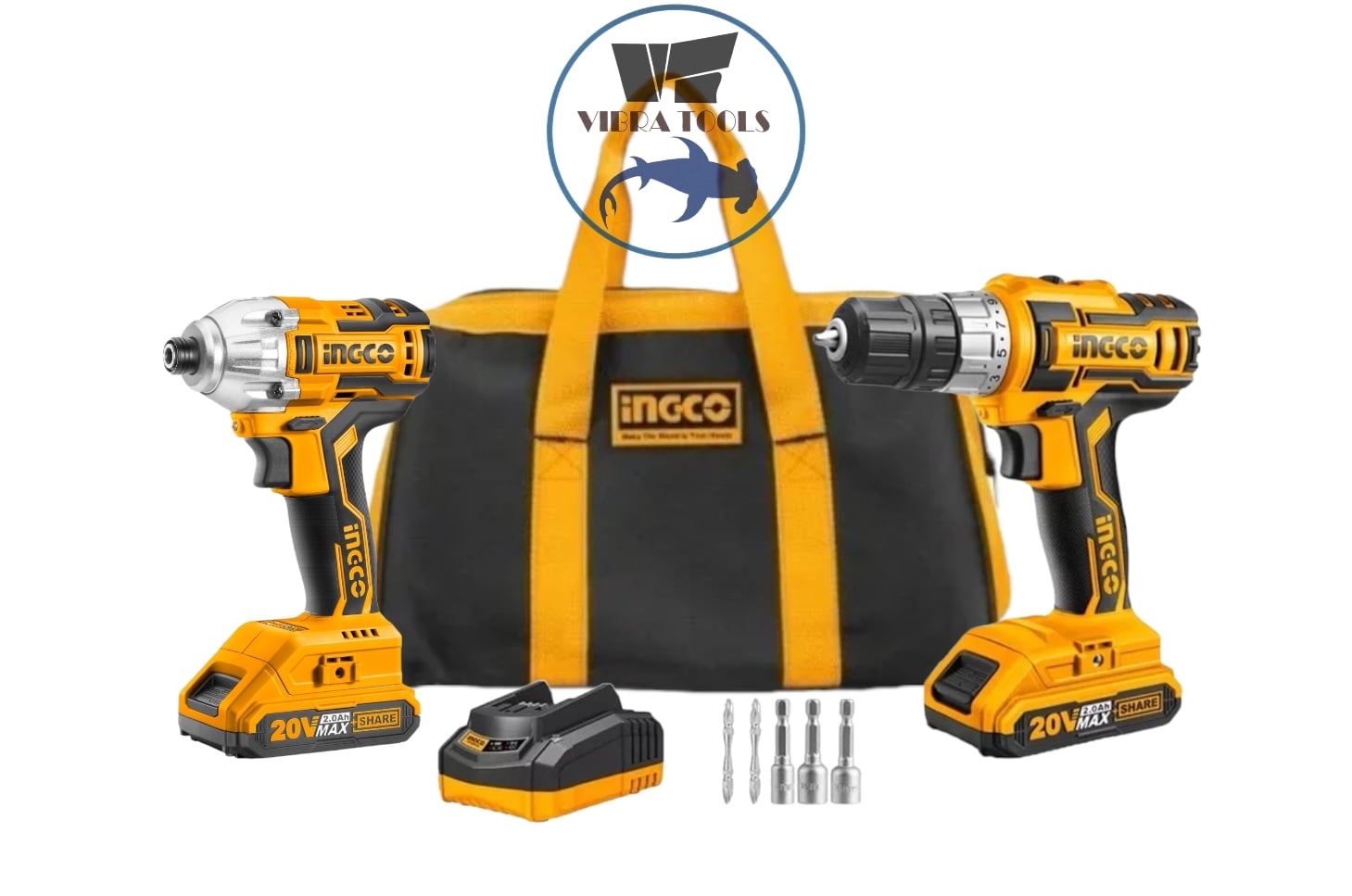 KIT INGCO PACK TALADRO + ATORNILLADOR 20 V + 2 BAT+ CARG+ BOL - 1