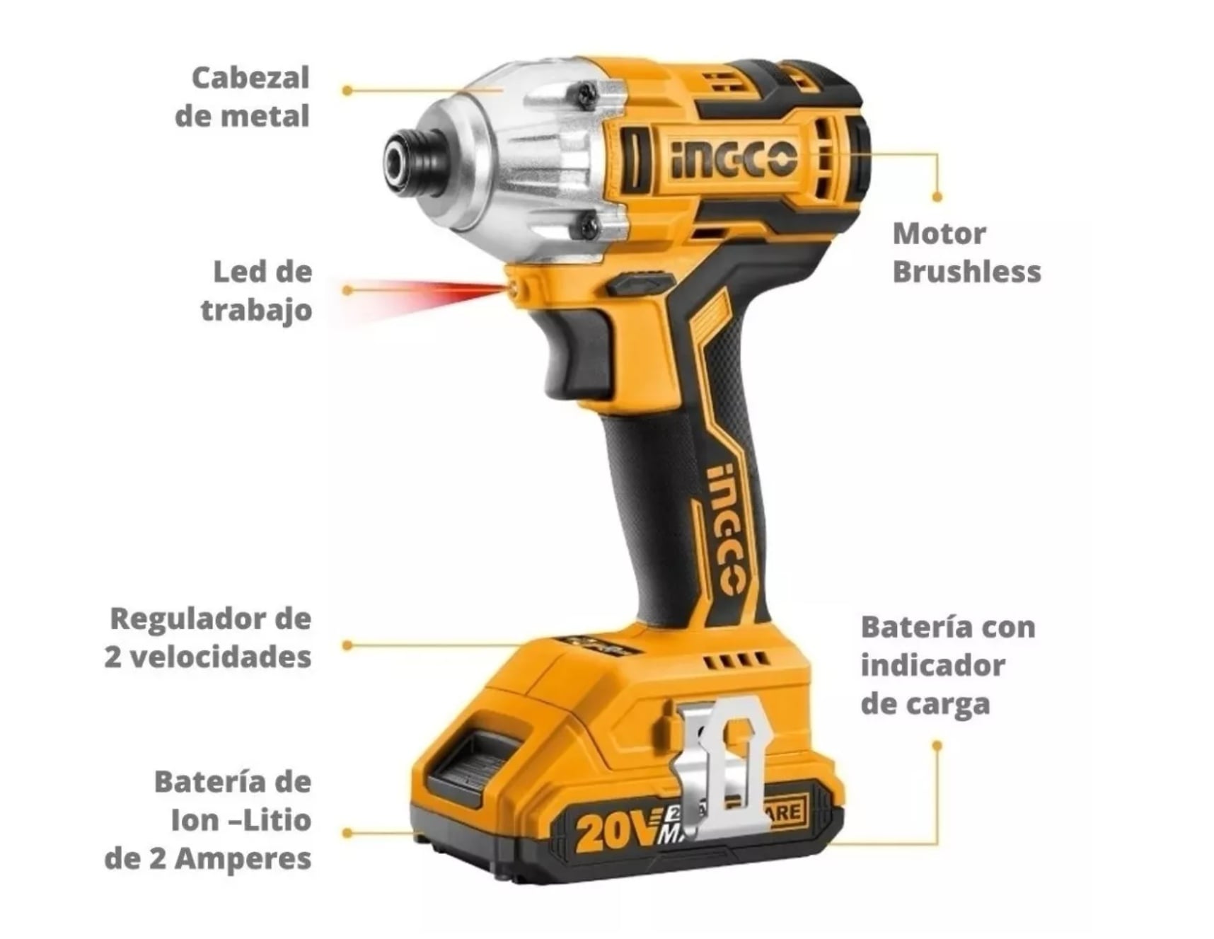 KIT INGCO PACK TALADRO + ATORNILLADOR 20 V + 2 BAT+ CARG+ BOL - 3
