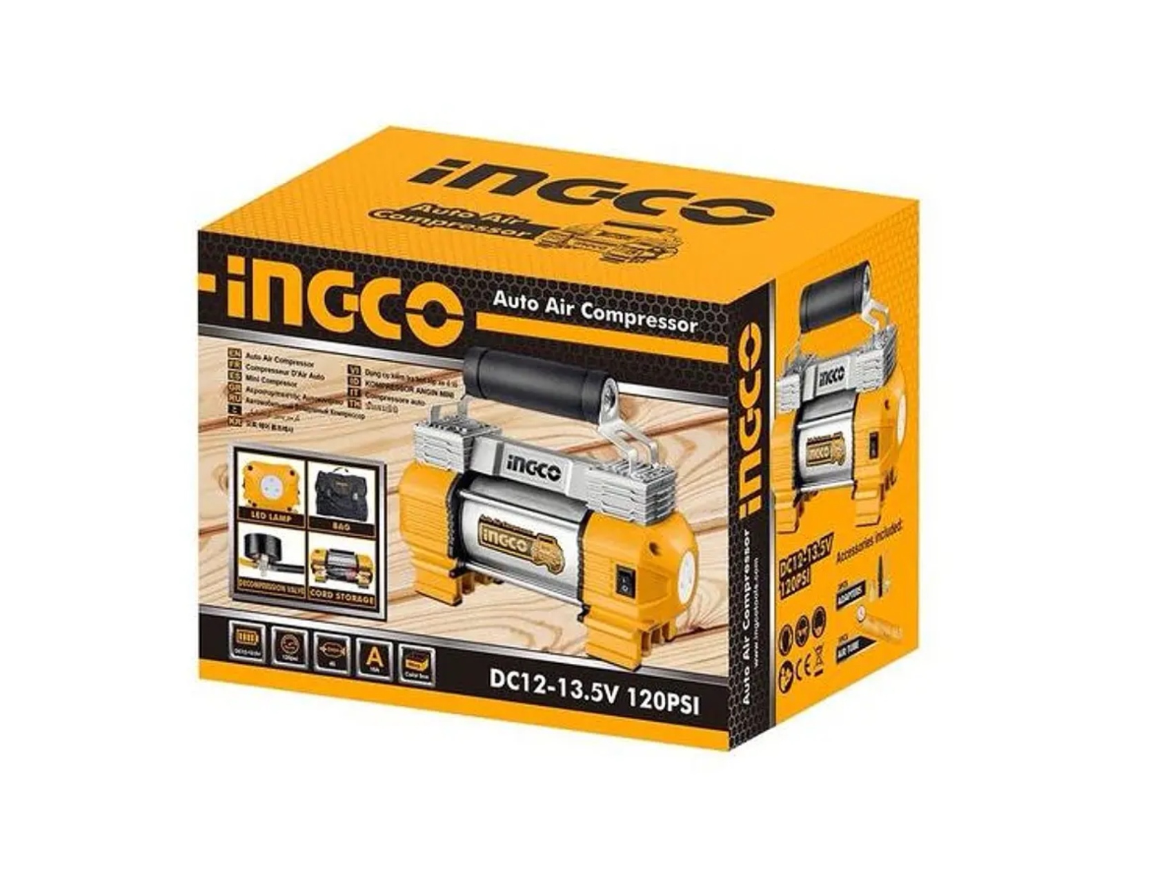 COMPRESOR DE AIRE INGCO PARA AUTO 13.5 V 120 PSI 18 A + 5 AC - 4