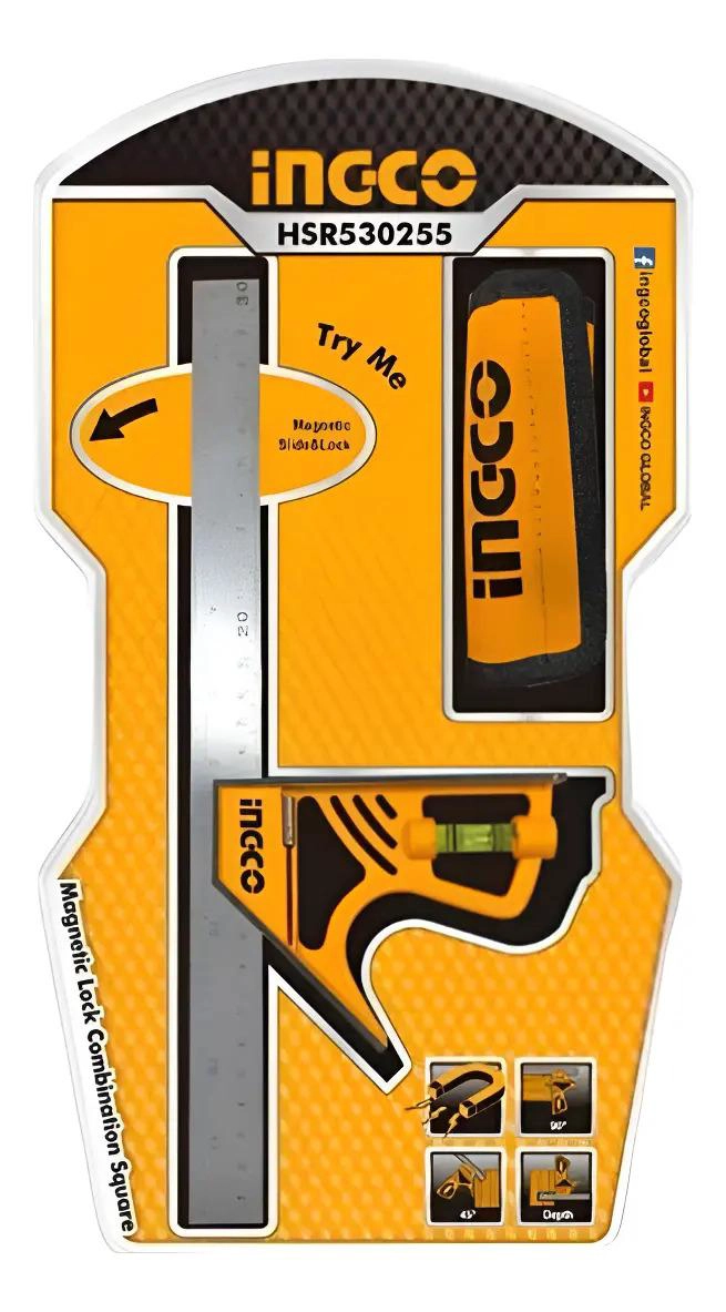 SET HERRAMIENTAS INGCO ESCUADRA MAGNETICA COMBINACION 300 MM + BOLSA PROTEC - 9