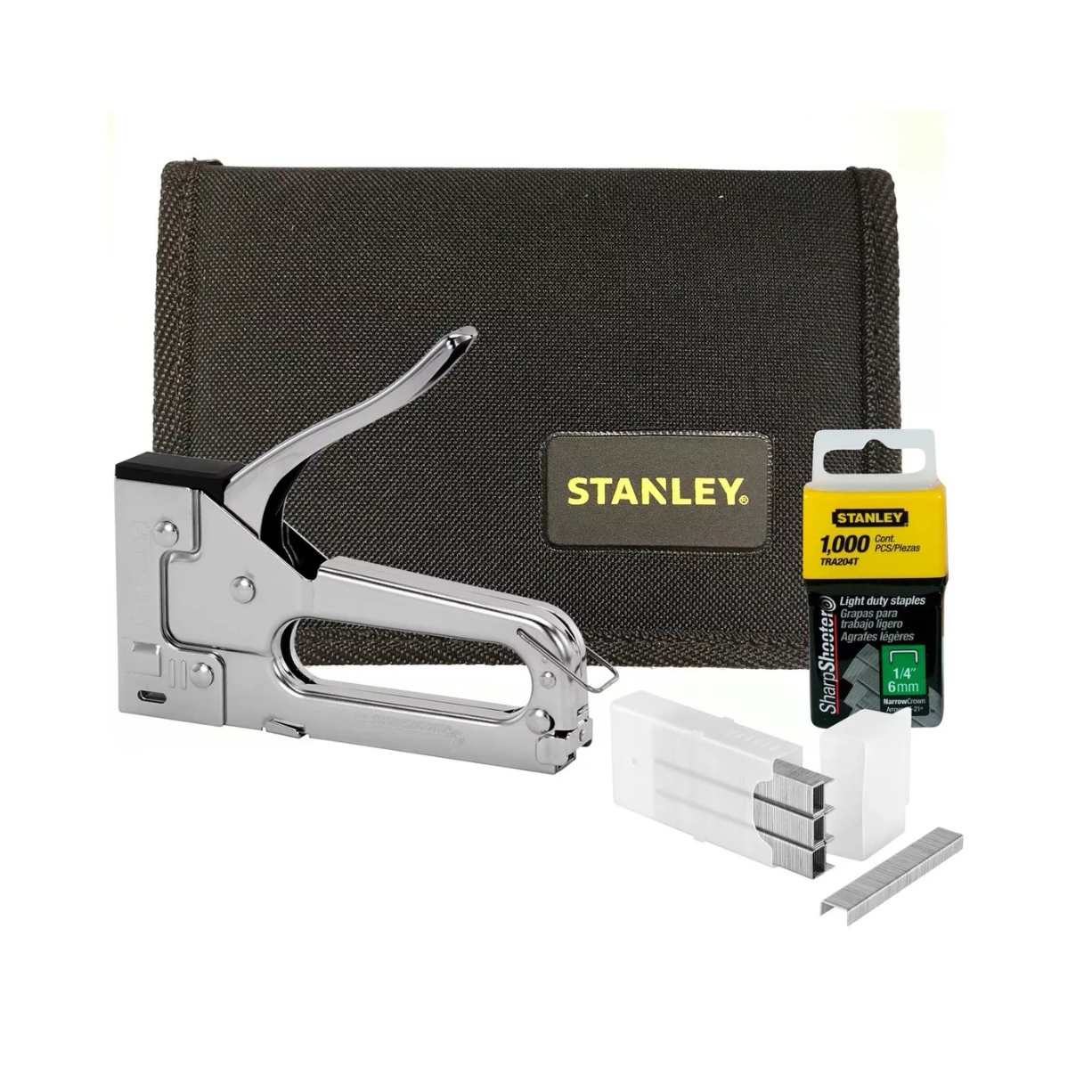 SET HERRAMIENTAS STANLEY ENGRAPADORA METALICA USO LIVIANO + GRAPAS + BOLSO - 1