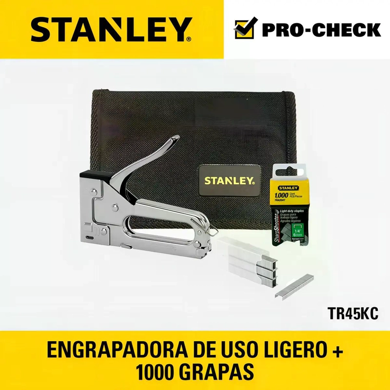 SET HERRAMIENTAS STANLEY ENGRAPADORA METALICA USO LIVIANO + GRAPAS + BOLSO - 2