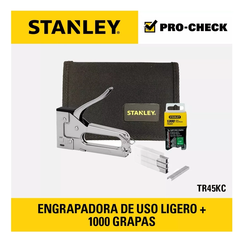 SET HERRAMIENTAS STANLEY ENGRAPADORA METALICA USO LIVIANO + GRAPAS + BOLSO - 6